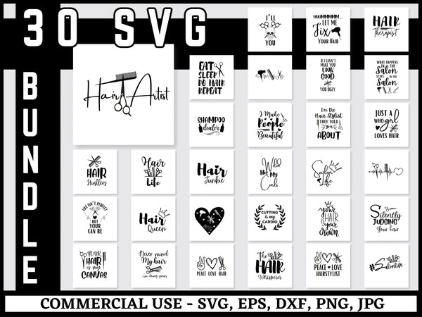 Hairstylist SVG Bundle | Hairdresser SVG PNG DXF EPS | Salon Funny Quotes Cut Files for Cricut | Hairstylist Sayings Vector Design