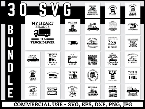 Trucker SVG Bundle | Truck Driver SVG PNG DXF EPS | Trucker Shirt Cut Files for Cricut | Commercial Use Trucking Vector Design