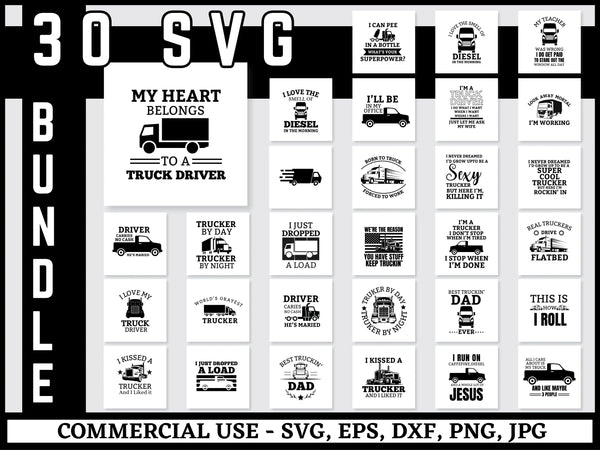 Trucker SVG Bundle | Truck Driver SVG PNG DXF EPS | Trucker Shirt Cut Files for Cricut | Commercial Use Trucking Vector Design