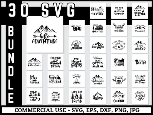 Camping SVG Bundle | Camper Camp Life SVG PNG DXF EPS | Campfire Adventure Cut Files for Cricut | Outdoor Vector Design