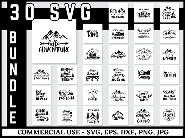 Camping SVG Bundle | Camper Camp Life SVG PNG DXF EPS | Campfire Adventure Cut Files for Cricut | Outdoor Vector Design