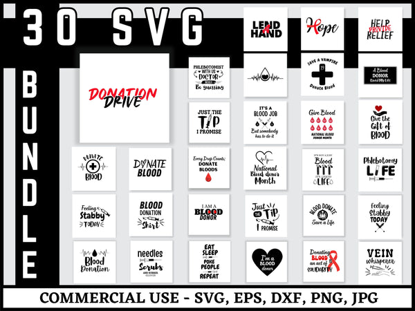 Blood Donation SVG Bundle | Blood Donor SVG PNG DXF EPS | Awareness Cut Files for Cricut | Donate Blood Vector Desig