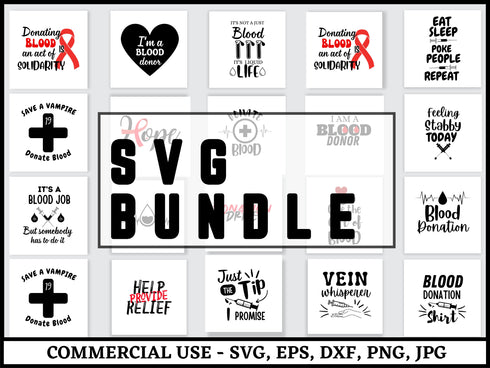 Blood Donation SVG Bundle | Blood Donor SVG PNG DXF EPS | Awareness Cut Files for Cricut | Donate Blood Vector Desig