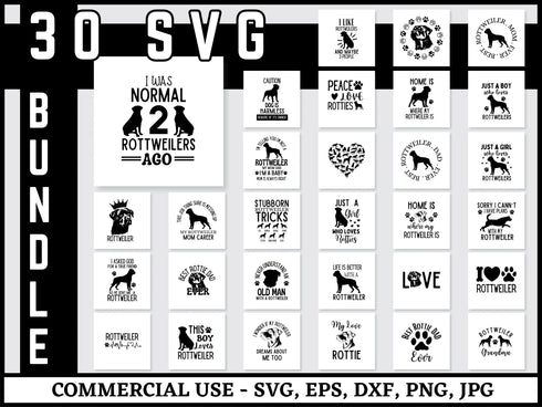 Rottweiler SVG Bundle | Rottie Dog SVG PNG DXF EPS | Rottweiler Clipart Cut Files for Cricut | Dog Breed Vector Design