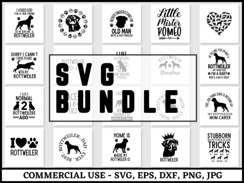Rottweiler SVG Bundle | Rottie Dog SVG PNG DXF EPS | Rottweiler Clipart Cut Files for Cricut | Dog Breed Vector Design