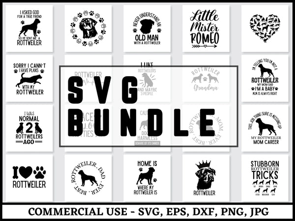 Rottweiler SVG Bundle | Rottie Dog SVG PNG DXF EPS | Rottweiler Clipart Cut Files for Cricut | Dog Breed Vector Design