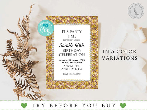 Diamond Invitation, Women Birthday Invitation, Birthday Party Invitation, Glamour Invitation, Editable Any Age Invitation, Diamond Frame