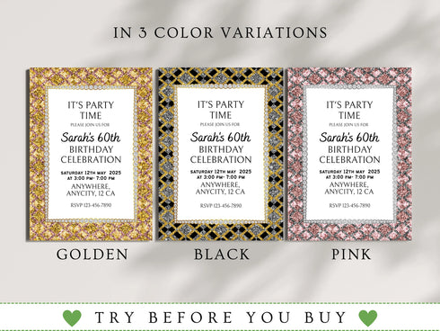 Diamond Invitation, Women Birthday Invitation, Birthday Party Invitation, Glamour Invitation, Editable Any Age Invitation, Diamond Frame