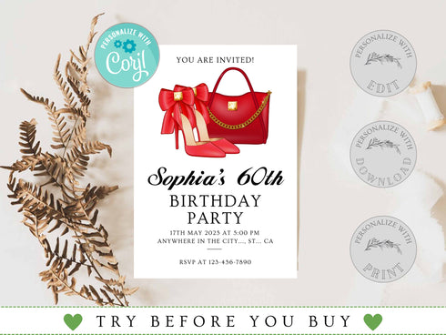 Editable Adult Birthday Party Invitation, Any Age Birthday Invitation, Woman Party Invite, Birthday Invitation, Printable Invitation