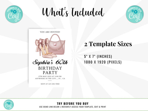 Adult Birthday Party Invitation, Women Birthday Invitation for Her, Instant Download, Any Age Editable Template,, Birthday Invite for Women