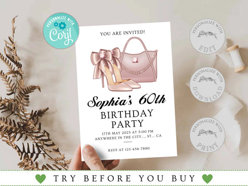 Adult Birthday Party Invitation, Women Birthday Invitation for Her, Instant Download, Any Age Editable Template,, Birthday Invite for Women