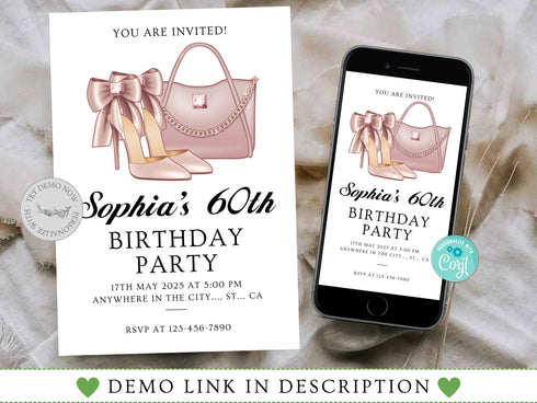 Adult Birthday Party Invitation, Women Birthday Invitation for Her, Instant Download, Any Age Editable Template,, Birthday Invite for Women