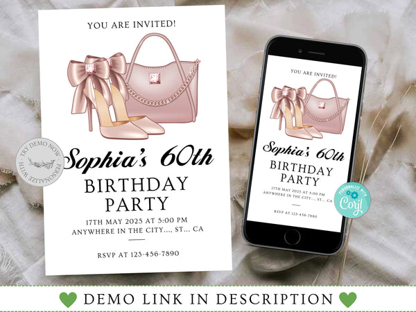Adult Birthday Party Invitation, Women Birthday Invitation for Her, Instant Download, Any Age Editable Template,, Birthday Invite for Women