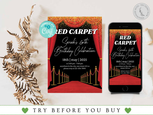 Red Carpet Birthday Invitation, Red Carpet Event Invitation, Red Carpet Party Printable, Red Carpet Theme, Red Carpet Invitation Template
