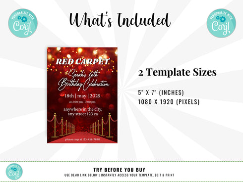 Red Carpet Event Invitations, Red Carpet Birthday Invitations, Hollywood Red Carpet Party Printable, Red Carpet Affair, Birthday Invite