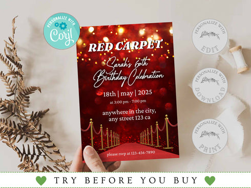 Red Carpet Event Invitations, Red Carpet Birthday Invitations, Hollywood Red Carpet Party Printable, Red Carpet Affair, Birthday Invite