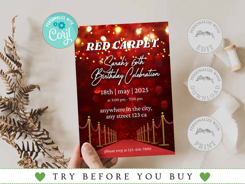 Red Carpet Event Invitations, Red Carpet Birthday Invitations, Hollywood Red Carpet Party Printable, Red Carpet Affair, Birthday Invite