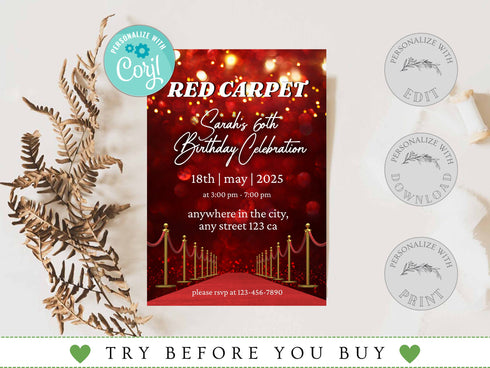 Red Carpet Event Invitations, Red Carpet Birthday Invitations, Hollywood Red Carpet Party Printable, Red Carpet Affair, Birthday Invite