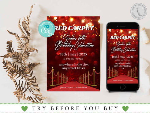 Red Carpet Event Invitations, Red Carpet Birthday Invitations, Hollywood Red Carpet Party Printable, Red Carpet Affair, Birthday Invite
