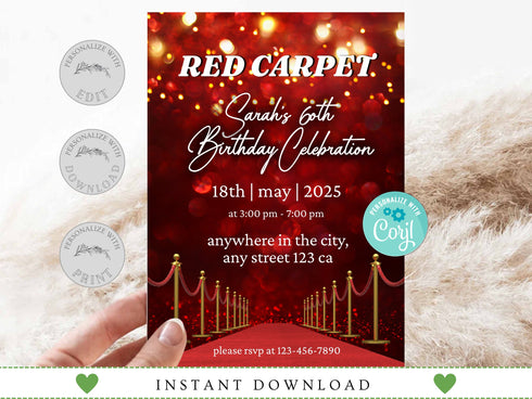 Red Carpet Event Invitations, Red Carpet Birthday Invitations, Hollywood Red Carpet Party Printable, Red Carpet Affair, Birthday Invite