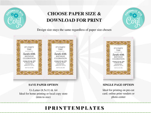 Diamond Invitation, Women Birthday Invitation, Birthday Party Invitation, Glamour Invitation, Editable Any Age Invitation, Diamond Frame
