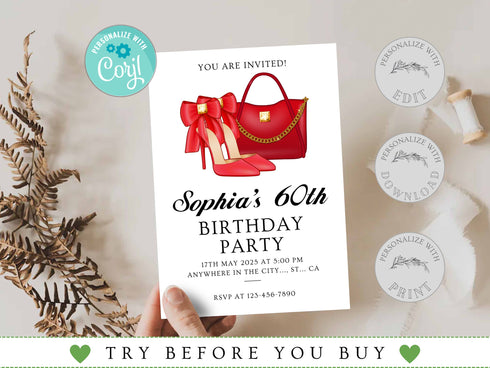 Editable Adult Birthday Party Invitation, Any Age Birthday Invitation, Woman Party Invite, Birthday Invitation, Printable Invitation