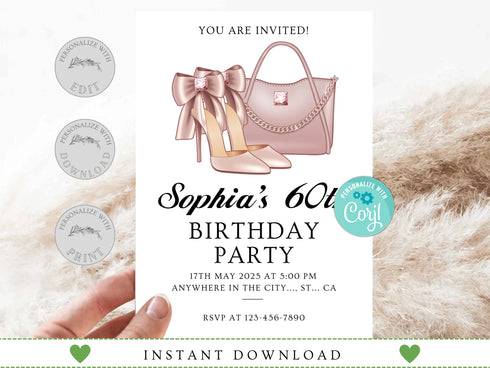 Adult Birthday Party Invitation, Women Birthday Invitation for Her, Instant Download, Any Age Editable Template,, Birthday Invite for Women