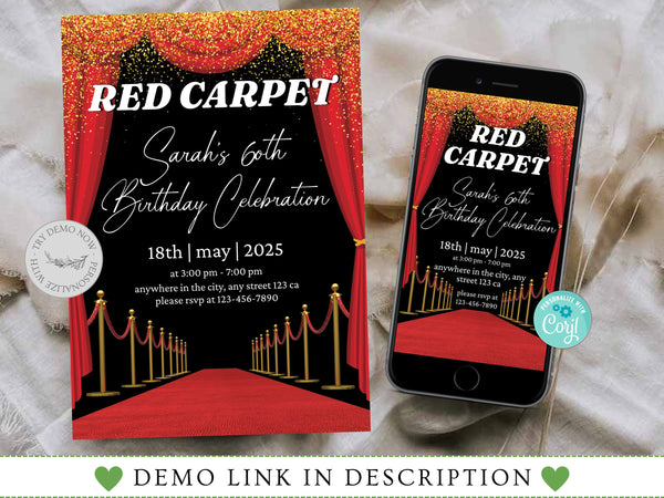 Red Carpet Birthday Invitation, Red Carpet Event Invitation, Red Carpet Party Printable, Red Carpet Theme, Red Carpet Invitation Template