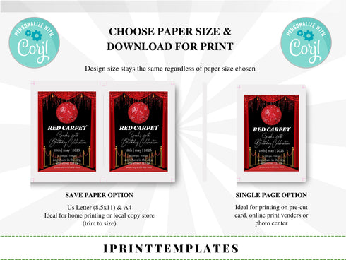Editable Red Carpet Birthday Invitation, Hollywood Movie Party Invite Glam Birthday Digital Invite Vip Movie Star Party, Red Carpet Invite