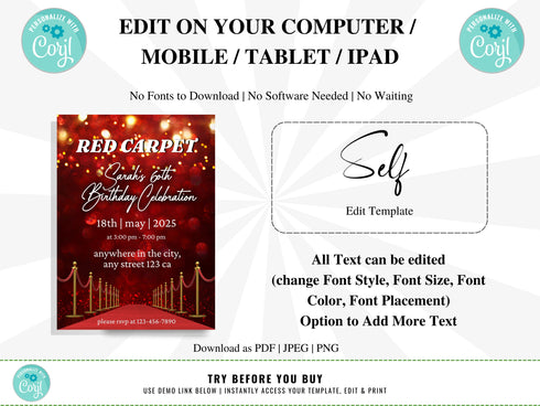 Red Carpet Event Invitations, Red Carpet Birthday Invitations, Hollywood Red Carpet Party Printable, Red Carpet Affair, Birthday Invite
