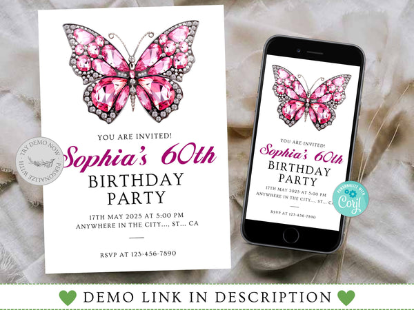 Adult Birthday Party Invitation, Any Age Adults Birthday Party Invites, Butterfly Birthday Invitation, Butterfly Theme Birthday Party