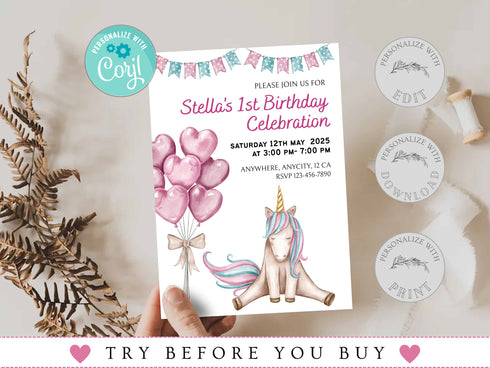 Unicorn Party Invitation, Girls Unicorn Invitation, Rainbow Unicorn Party Invitation, Magical Birthday Party Invitation, Unicorn Invite