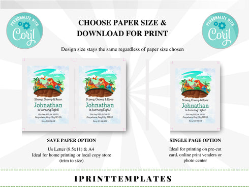 Dinosaur Birthday Invitation, Dinosaur Party Invite, Dinosaur Birthday Invite Boys, Cute Dinosaur Invite Digital, Editable Instant Download