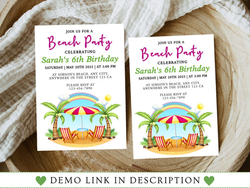 Editable Beach Birthday Invitation, Beach Invite, Beach Party Invitation, Summer Beach Party, Instant Download, Editable Template, Corjl