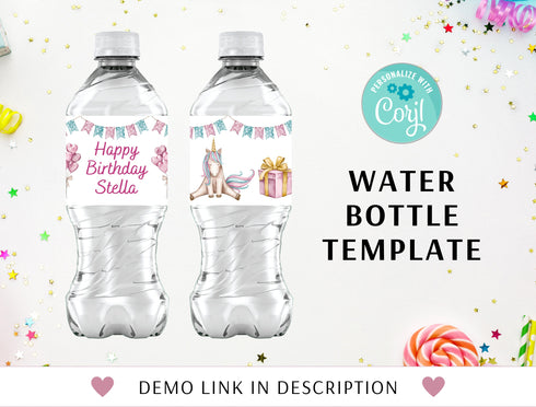 Unicorn Water Bottle Label, Editable Unicorn Water Bottle Label, Rainbow Birthday Party, Kids Unicorn Party Decor, Rainbow Party