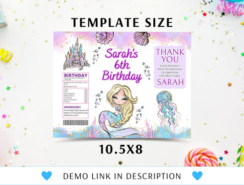 Mermaid Chip Bag Wrapper, Mermaid Birthday Decorations, Mermaid Tail Chip Bag Wrapper, Under the Sea Chip Bag Labels