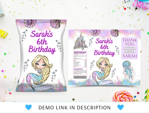 Mermaid Chip Bag Wrapper, Mermaid Birthday Decorations, Mermaid Tail Chip Bag Wrapper, Under the Sea Chip Bag Labels
