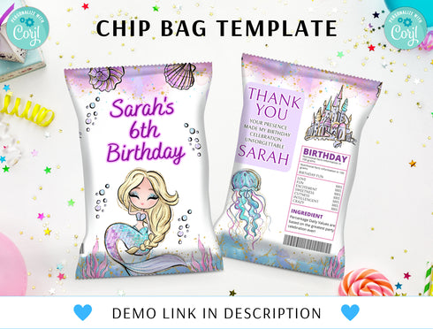 Mermaid Chip Bag Wrapper, Mermaid Birthday Decorations, Mermaid Tail Chip Bag Wrapper, Under the Sea Chip Bag Labels