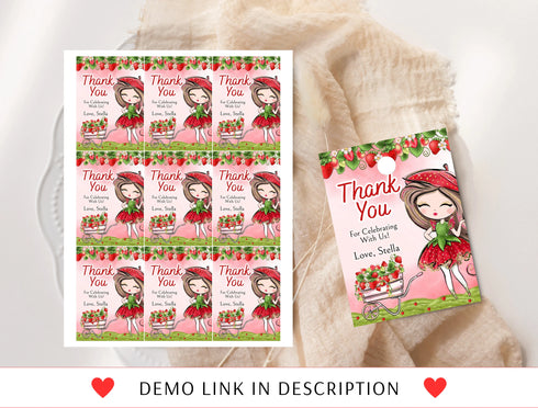 Strawberry Thank You Gift Tag Template, Berry First Birthday Favor Tags, Strawberry Favors, Printable Gift Tag, Girls First Birthday