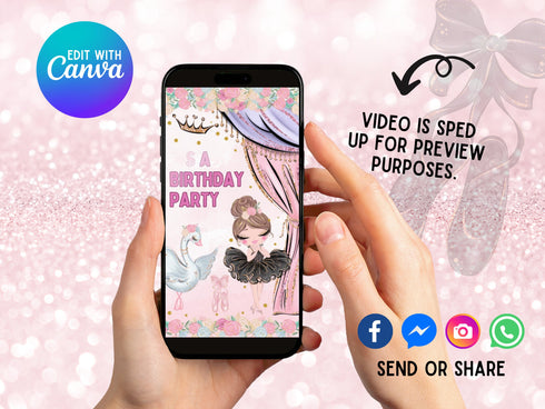 Custom Ballerina Animated Video Birthday Invitation, Ballet Dancer Video Invitation, Editable Invite, Ballerina Party, Any Age