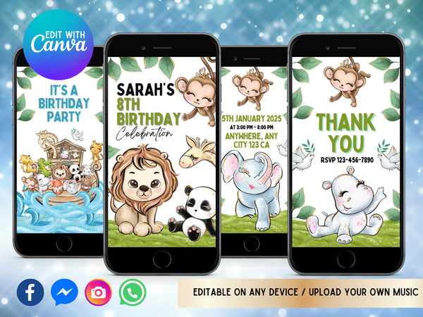 Safari Animals Video Invitation, Birthday Video, Jungle Safari, Animated Invite, Jungle Animals, Safari Birthday, Safari Invitation, Evite