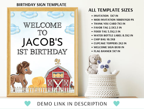 Farm Birthday Bundle, Boys 1st Birthday Invite, Farm Animals, Barn Animals, Barnyard, Ranch, Printable First Birthday Party Decor Ideas