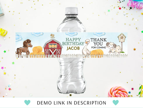Farm Birthday Water Bottle Label, Farm Birthday Waterbottle Label, Farm Birthday Decorations, Farm Birthday Decor, Farm Party Printables