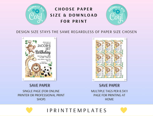 Editable Safari Birthday Invitation Bundle Template, Safari Welcome Custom Sign, Safari Label, Safari Party Decor, Safari Birthday