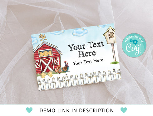 Editable Farm Food Label, Farm Food Tent Cards, Barnyard Farm Animals Food Tent Label, Barnyard Farm Animals Food Label