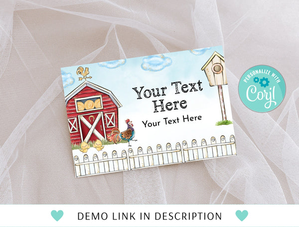 Editable Farm Food Label, Farm Food Tent Cards, Barnyard Farm Animals Food Tent Label, Barnyard Farm Animals Food Label