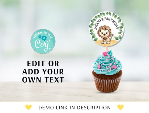 Editable Safari Birthday Cupcake Toppers, Jungle Animals Party Decorations, Safari Cupcake Toppers Instant Download Printable Digital