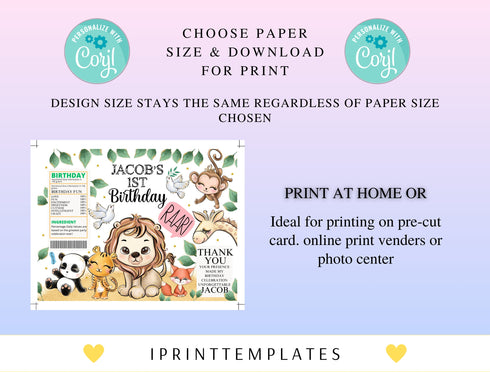 Safari Birthday Printable Chip Bag, Editable Safari Animals Favors Chip Bag Label, Jungle Safari Corjl Chip Bag Template, Instant Download