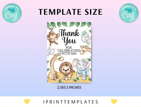 Editable Safari Favor Tags, Boy Wild One 1st Birthday Thank You Tags, Gold Jungle Animals Gift Tag, Printable Template Instant Download