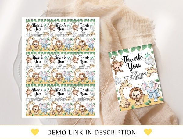 Editable Safari Favor Tags, Boy Wild One 1st Birthday Thank You Tags, Gold Jungle Animals Gift Tag, Printable Template Instant Download
